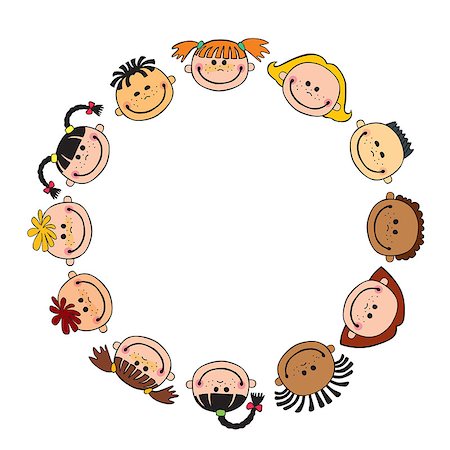 The world children in a circle white background single  child vector cute friendship,fun, happiness, circle, illustration, childhood, Stock Photo - Budget Royalty-Free & Subscription, Code: 400-08621240