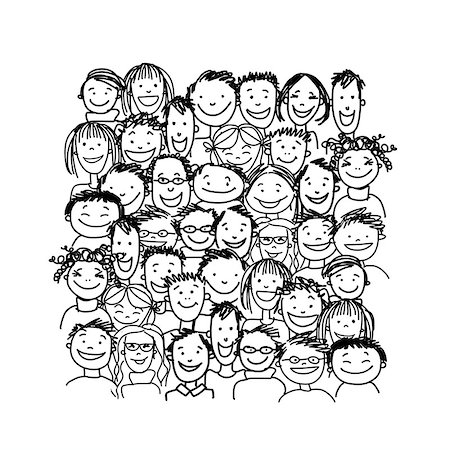 drawing girl face - Group of people, sketch for your design. Vector illustration Foto de stock - Super Valor sin royalties y Suscripción, Código: 400-08621341