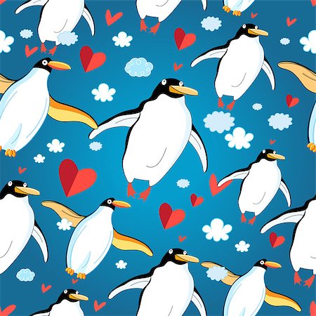simsearch:400-08627385,k - Graphic pattern of penguin lovers on a blue background with hearts Stock Photo - Budget Royalty-Free & Subscription, Code: 400-08621683