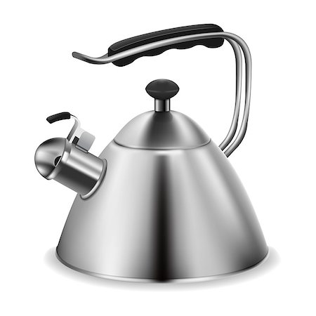 Photorealistic vector steel whistling kettle on white background Stock Photo - Budget Royalty-Free & Subscription, Code: 400-08622403