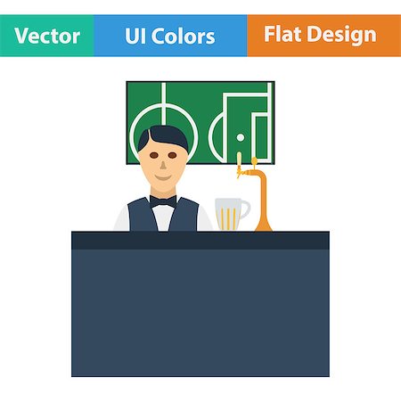 soccer retro designs - Sport bar stand with barman behind it and football translation on tv icon. Flat design in ui colors. Vector illustration. Stock Photo - Budget Royalty-Free & Subscription, Code: 400-08622855