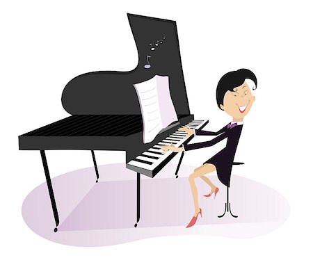 piano performance dress - Smiling pianist is playing music Foto de stock - Super Valor sin royalties y Suscripción, Código: 400-08622988