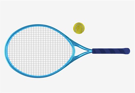 simsearch:400-04833689,k - Blue tennis racket and yellow ball. Sport item for leisure activity. 3D illustration Stock Photo - Budget Royalty-Free & Subscription, Code: 400-08623425