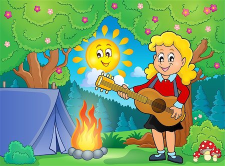 simsearch:400-04652753,k - Girl guitar player in campsite theme 1 - eps10 vector illustration. Stock Photo - Budget Royalty-Free & Subscription, Code: 400-08623845