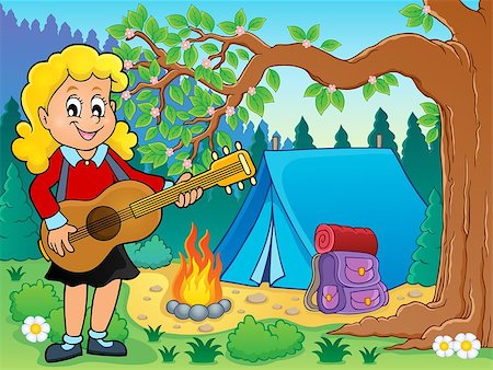 simsearch:400-04652753,k - Girl guitar player in campsite theme 2 - eps10 vector illustration. Stock Photo - Budget Royalty-Free & Subscription, Code: 400-08623846