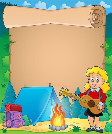 simsearch:400-04652753,k - Parchment with girl guitarist in camp 1 - eps10 vector illustration. Stock Photo - Budget Royalty-Free & Subscription, Code: 400-08623854