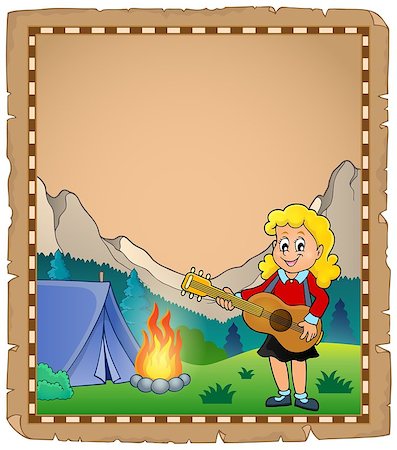 simsearch:400-04652753,k - Parchment with girl guitarist in camp 2 - eps10 vector illustration. Stock Photo - Budget Royalty-Free & Subscription, Code: 400-08623855