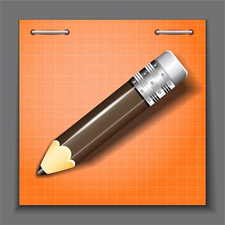 Small pencil on the orange paper sheet background. Vector illustration. Stock Photo - Budget Royalty-Free & Subscription, Code: 400-08630125