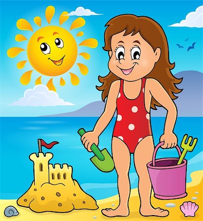 simsearch:400-04423521,k - Girl playing on beach image 1 - eps10 vector illustration. Photographie de stock - Aubaine LD & Abonnement, Code: 400-08630162