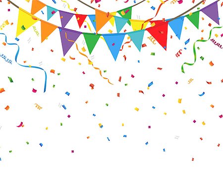 simsearch:400-06628533,k - Party flags with a colorful confetti and streamer on white background. Stock Photo - Budget Royalty-Free & Subscription, Code: 400-08646007