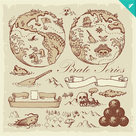 Vintage pirate sketches. Layered vector illustration featuring EPS10. Stock Photo - Budget Royalty-Free & Subscription, Code: 400-08646035