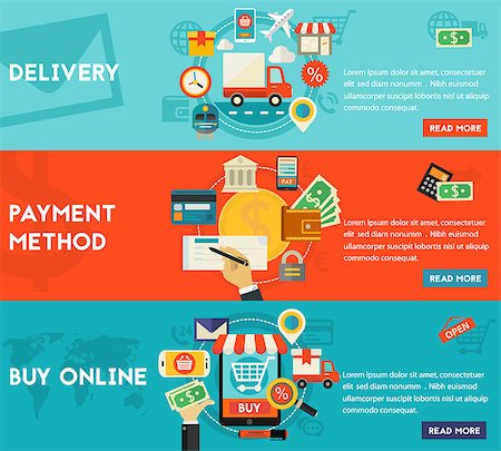 simsearch:400-05735817,k - Payment Methods, Online Shopping and Delivery concept banners.  Flat style vector illustration online web banners Stock Photo - Budget Royalty-Free & Subscription, Code: 400-08646136