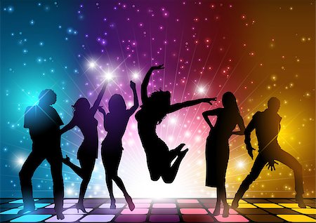 simsearch:400-04389591,k - Party People Background - Dancing Silhouettes Illustration, Vector Stock Photo - Budget Royalty-Free & Subscription, Code: 400-08646319