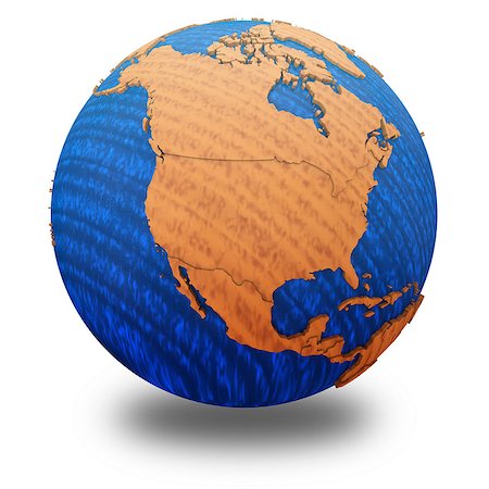 simsearch:400-08401820,k - North America on wooden model of planet Earth with embossed continents and visible country borders. 3D illustration isolated on white background with shadow. Photographie de stock - Aubaine LD & Abonnement, Code: 400-08646575