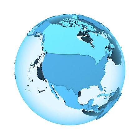 simsearch:400-08401820,k - North America on translucent model of planet Earth with visible continents blue shaded countries. 3D illustration isolated on white background. Photographie de stock - Aubaine LD & Abonnement, Code: 400-08646576