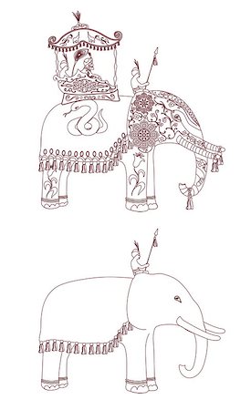 decorated asian elephants - Decorated Indian Elephant contour. King and servants on elephants Stock Photo - Budget Royalty-Free & Subscription, Code: 400-08647418