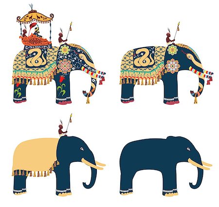 decorated asian elephants - Indian decorated elephant with rider Maharaja and his servants. Vector illustration Stock Photo - Budget Royalty-Free & Subscription, Code: 400-08647419