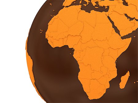 simsearch:400-08401820,k - Africa on chocolate model of planet Earth. Sweet crusty continents with embossed countries and oceans made of dark chocolate. 3D rendering. Photographie de stock - Aubaine LD & Abonnement, Code: 400-08647818