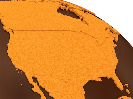 simsearch:400-08401820,k - USA on chocolate model of planet Earth. Sweet crusty continents with embossed countries and oceans made of dark chocolate. 3D rendering. Photographie de stock - Aubaine LD & Abonnement, Code: 400-08647827