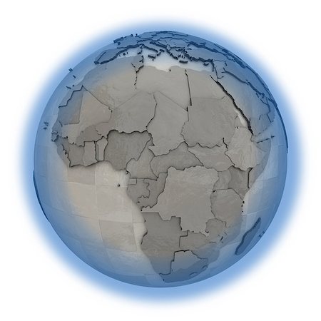 simsearch:400-08401820,k - Africa on 3D model of metallic planet Earth made of steel plates with embossed countries. 3D illustration isolated on white background. Photographie de stock - Aubaine LD & Abonnement, Code: 400-08647854