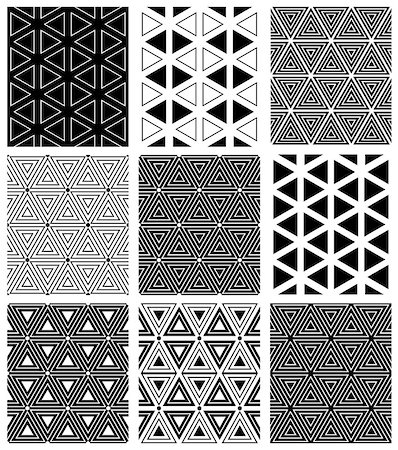 Triangles and hexagons patterns. Seamless geometric textures set. Vector art. Stock Photo - Budget Royalty-Free & Subscription, Code: 400-08648537