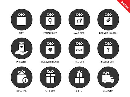 Present boxes vector icons set. Holiday and festival concept, surprise, gift, present, ribbon, male and female gift, box with label, delivery. Isolated on white background Stock Photo - Budget Royalty-Free & Subscription, Code: 400-08648649