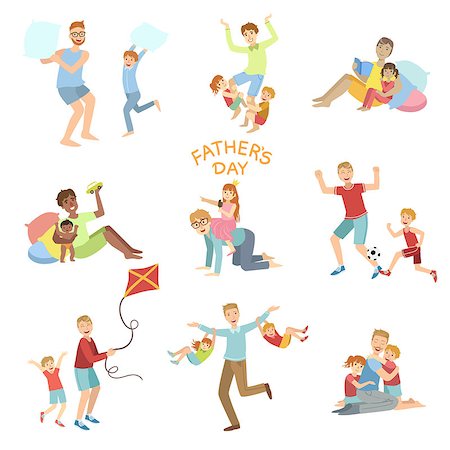family smile kite - Fathers Day Set Of Dads Playing With Kids Simple Childish Flat Colorful Illustrations On White Background Stock Photo - Budget Royalty-Free & Subscription, Code: 400-08654175