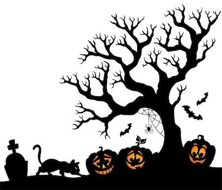 Halloween tree silhouette theme 1 - eps10 vector illustration. Stock Photo - Budget Royalty-Free & Subscription, Code: 400-08654277