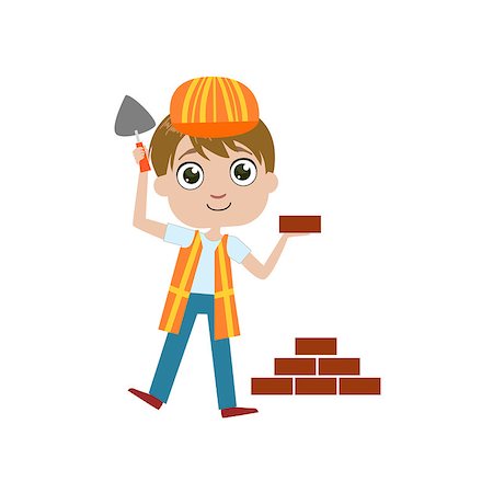 Boy Future Construction Worker Simple Design Illustration In Cute Fun Cartoon Style Isolated On White Background Stock Photo - Budget Royalty-Free & Subscription, Code: 400-08650422