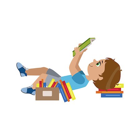 students learning cartoon - Boy Laying On The Back Reding Colorful Simple Design Vector Drawing Isolated On White Background Stock Photo - Budget Royalty-Free & Subscription, Code: 400-08650431