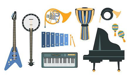 Music Instruments Realistic Simple Vector Designed Icon Set On White Background Stock Photo - Budget Royalty-Free & Subscription, Code: 400-08651101