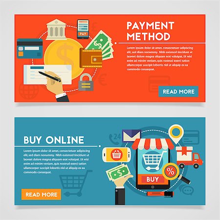 simsearch:400-05735817,k - Payment Methods and Online Shopping concept banners. Flat style vector illustration online web banners Stock Photo - Budget Royalty-Free & Subscription, Code: 400-08651326
