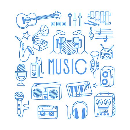 Music Related Object Set With Text Hand Drawn Simple Vector Illustration Is Sketch Style Stock Photo - Budget Royalty-Free & Subscription, Code: 400-08651600