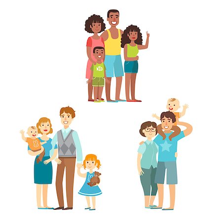Happy Families Posing Together Simplified Cartoon Style Flat Vector Colorful Illustrations On White Background Stock Photo - Budget Royalty-Free & Subscription, Code: 400-08651924