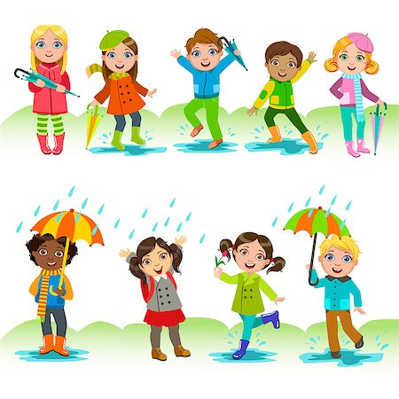 simsearch:700-00378081,k - Children Enjoying The Rain Childish Cartoon Style Cute Vector Illustration On White Background Photographie de stock - Aubaine LD & Abonnement, Code: 400-08651990