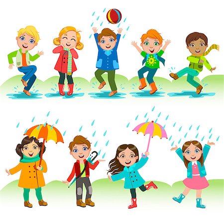 simsearch:700-00378081,k - Kids Playing Under The Rain Childish Cartoon Style Cute Vector Illustration On White Background Photographie de stock - Aubaine LD & Abonnement, Code: 400-08651991