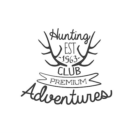 simsearch:400-08348524,k - Hunting Club Adventures Vintage Emblem Black And White Monochrome Vector Design Label On White Background Stock Photo - Budget Royalty-Free & Subscription, Code: 400-08652643