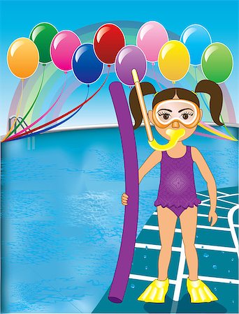 Vector Illustration of Snorkel Girl at pool party with balloons. See many other variations. Stock Photo - Budget Royalty-Free & Subscription, Code: 400-08652762