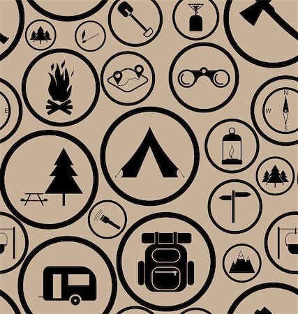 Seamless vector pattern made of simple icons representing hiking and tourism concepts Stock Photo - Budget Royalty-Free & Subscription, Code: 400-08652774