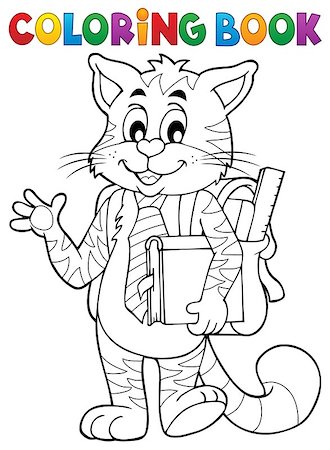 simsearch:400-04240970,k - Coloring book school cat theme 1 - eps10 vector illustration. Stock Photo - Budget Royalty-Free & Subscription, Code: 400-08653309