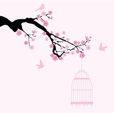 simsearch:400-04882926,k - vector illustration of cherry blossom branch with birds Stock Photo - Budget Royalty-Free & Subscription, Code: 400-08653802