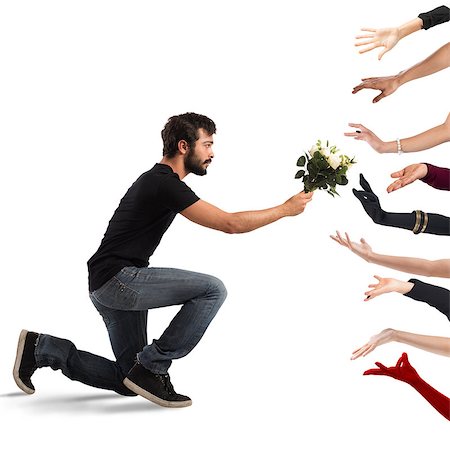 Seducer boy handing flowers to many women Stock Photo - Budget Royalty-Free & Subscription, Code: 400-08668647