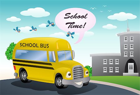 pollution illustration - illustration of a yellow school bus on school background Stock Photo - Budget Royalty-Free & Subscription, Code: 400-08669327