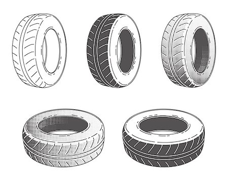 spare parts - Car tire. Rubber wheel. Set of Vector illustration. Car service. Automobile part. Stock Photo - Budget Royalty-Free & Subscription, Code: 400-08674759