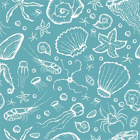 Vector with hand made seamless sea creatures pattern Stock Photo - Budget Royalty-Free & Subscription, Code: 400-08675048