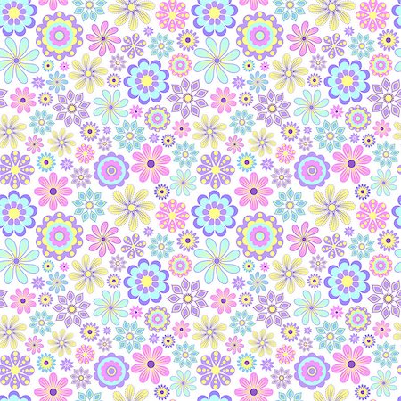 simsearch:400-07049687,k - Vector illustration of seamless pattern with pastel flowers on white background. Stock Photo - Budget Royalty-Free & Subscription, Code: 400-08675790