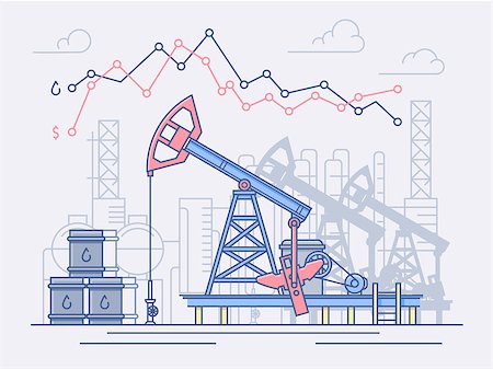 simsearch:400-04027574,k - Oil industry, pumps, trade. Graph of price changes and profits. Line vector illustration Stock Photo - Budget Royalty-Free & Subscription, Code: 400-08676313