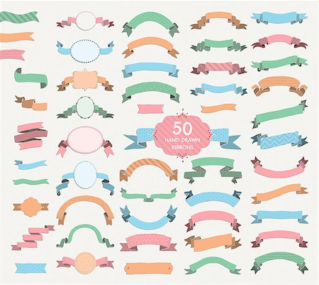 Big Set of 50 Hand Drawn Colorful Sketched Rustic Decorative Banners and Ribbons with Patterns, Frames with Geometric Ribbons with Shadows. Vintage Vector Illustration. Stock Photo - Budget Royalty-Free & Subscription, Code: 400-08676417