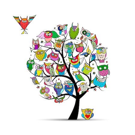 simsearch:400-07995476,k - Owl tree for your design. Vector illustration Stock Photo - Budget Royalty-Free & Subscription, Code: 400-08676434