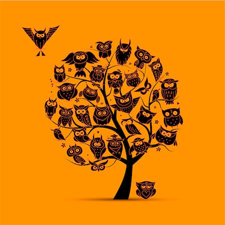 simsearch:400-07995476,k - Owl tree for your design. Vector illustration Stock Photo - Budget Royalty-Free & Subscription, Code: 400-08676433